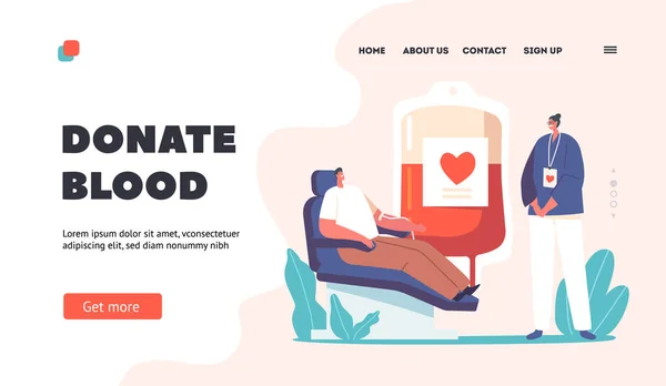 Blood Donation Landing Page Template Lifeblood Transfusion Concept Female Nurse — Stok Vektör