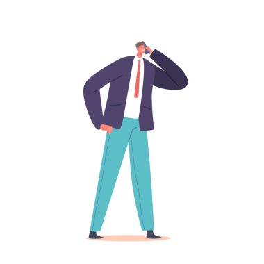 Business Man with Smartphone Chatting Isolated on White Background. Male Character in Formal Suit Communicating Online Use Gadget. Smart Technologies in Human Life. Cartoon Vector Illustration