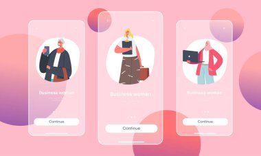 Business Women Mobile App Page Onboard Screen Template. Diverse Confident Female Characters Caucasian or Arab Ethnicity Wear Formal Clothes Concept. Cartoon People Vector Illustration
