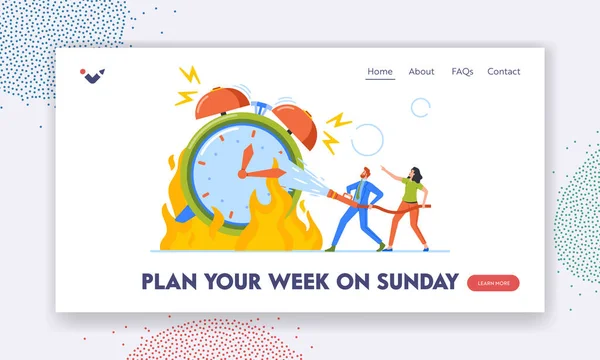 Time Planning Landing Page Template Office Man Woman Extinguish Huge — Image vectorielle