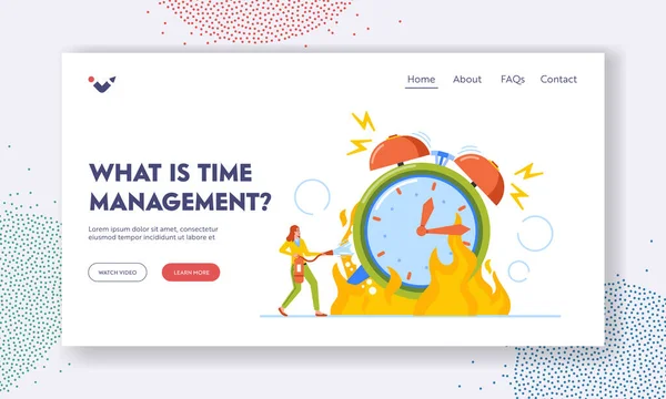Time Management Deadline Landing Page Template Tiny Female Character Trying — Image vectorielle