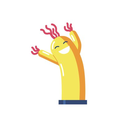 Yellow Inflatable Figure, Skydancer Advertising Character, Dancing Man With Funny Face And Arms. Moving Balloon For Outdoor Event Decoration Isolated On White Background. Cartoon Vector Illustration