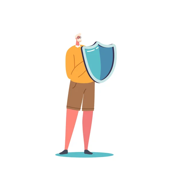 Defense Protection Concept Male Character Holding Shield Money Safety Insurance — Image vectorielle