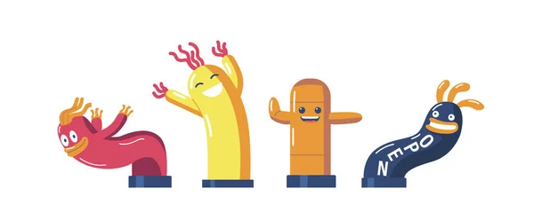 Inflatable Figures Dancing Colorful Men Funny Faces Arms Moving Balloons — Stockvector