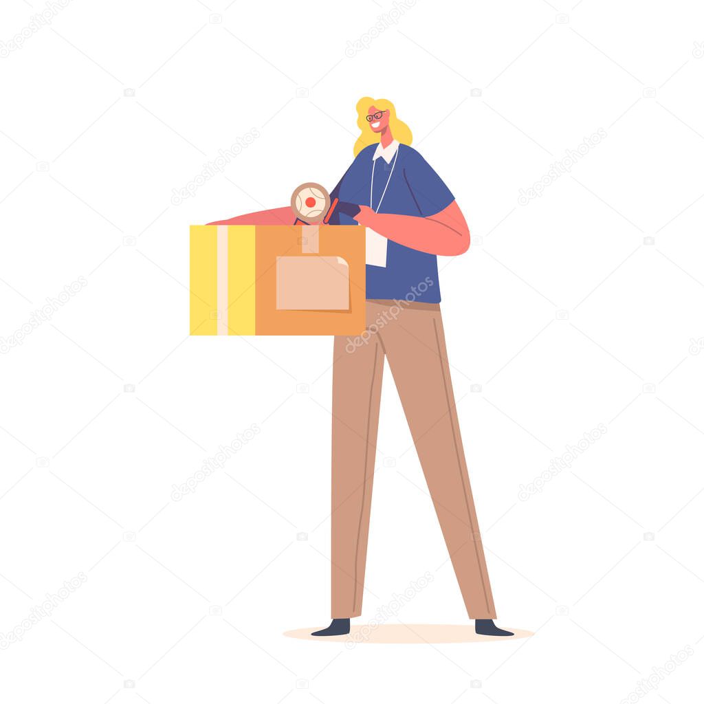 Volunteer with Donation Humanitarian Aid. Woman Carry Box with Donated Toys. Charity Organization Help People in Troubles and Poor Families with Kids and Finance Problems. Cartoon Vector Illustration