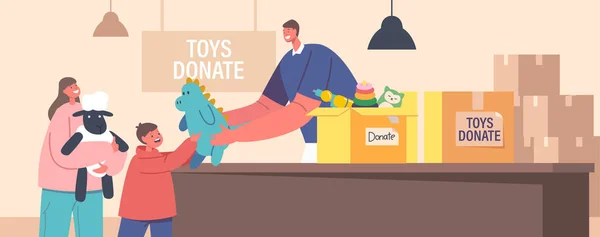 Altruistic Help Kids Charity Caring Philanthropy Concept Volunteer Character Giving — Stockvektor
