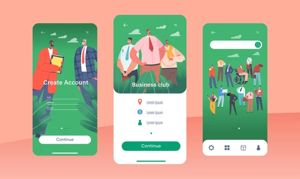 Business Club Mobile App Page Onboard Screen Template Diverse Group — Stok Vektör