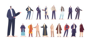 Set of Grooms, Male Characters of Different Ethnicity Prepare for Wedding Ceremony. Caucasian, Jewish, Asian, Muslim, Indian or Arab Newlywed Wear Traditional Suits. Cartoon People Vector Illustration