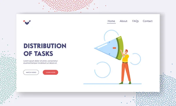 Tasks Distribution Landing Page Template Male Character Holding Piece Huge — Wektor stockowy