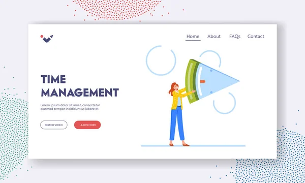 Time Management Landing Page Template Businesswoman Character Holding Clock Timer — ストックベクタ