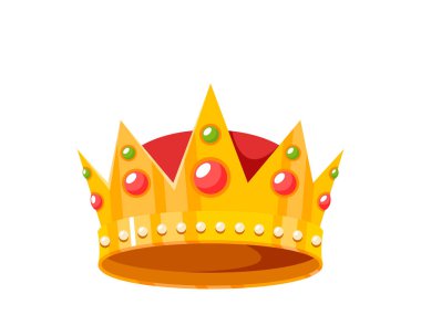 Golden Crown For King Or Queen, Imperial Sign Isolated On White Background. Crowning Headdress For Monarch, Royal Gold Monarchy Medieval Emperor Coronation Symbol. Cartoon Vector Illustration, Icon
