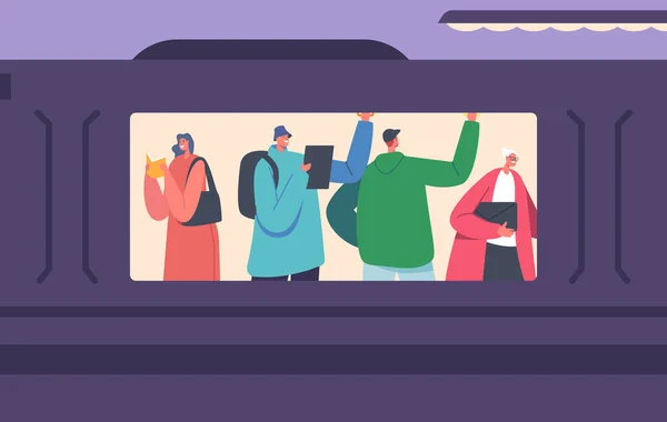 People City Dwellers Metro Subway Tube Underground Train Men Women — Archivo Imágenes Vectoriales