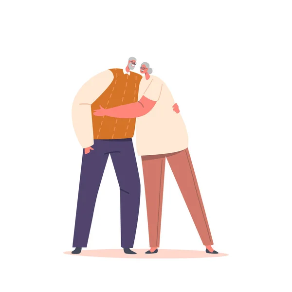 Happy Aged Couple Hug Embrace Elderly Characters Love Strong Family — Vettoriale Stock