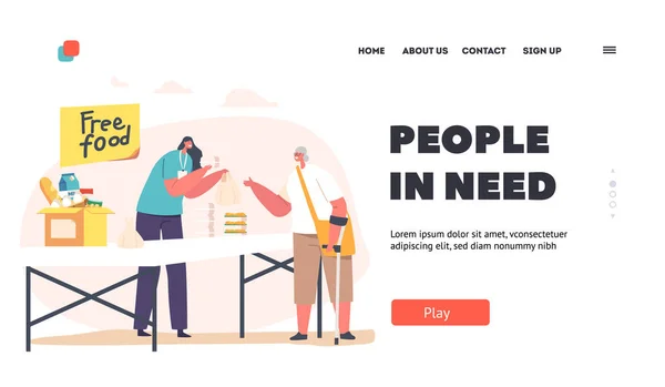 Voluntary Help People Need Landing Page Template Young Volunteers Feeding — Image vectorielle