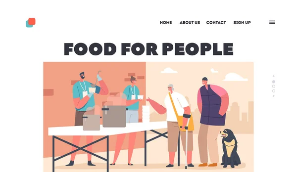 Food People Landing Page Template Volunteers Feeding Poor Homeless Giving — Vector de stock