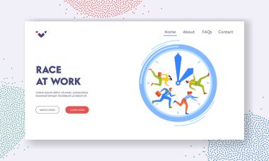 Race ar Work Landing Page Template. Hurrying Businessman Running Fast in Huge Alarm Clock Hurry at Work. Time Management, Planning and Scheduling Work, Deadline. Cartoon Flat Vector Illustration