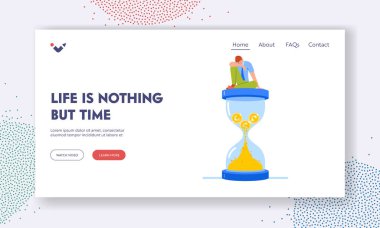 Loosing Time, Zero Productivity, Professional Burnout Landing Page Template. Businessman Sitting on Huge Hourglass and Sleeping. Tired Business Man Procrastinate at Work. Cartoon Vector Illustration