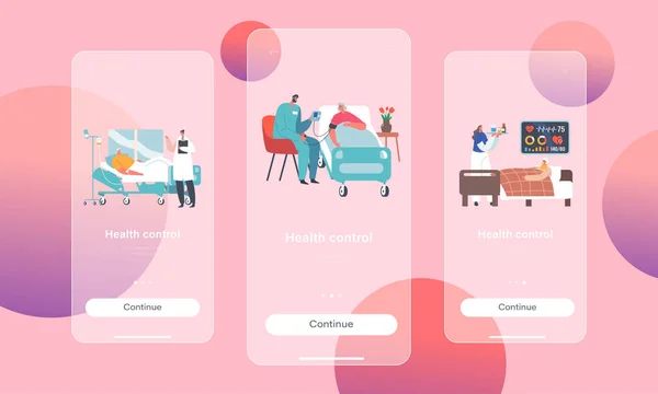 Health Control Mobile App Page Onboard Screen Template Elderly People — Stockvector