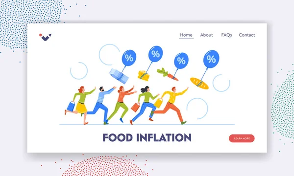 Food Inflation Landing Page Template Consumer Characters Chase Grocery Goods — стоковый вектор