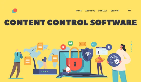 Content Control Software Landing Page Template Internet Safety Computer Security — Archivo Imágenes Vectoriales