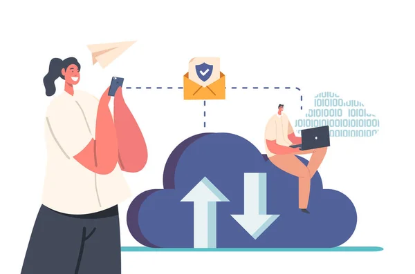 Les Gens Utilisent Service Une Application Cloud Numérique Basé Sur — Image vectorielle