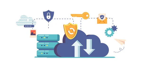 Layanan Penyimpanan Awan Konsep Pengunduhan Transmisi Dan Sinkronisasi Data Digital - Stok Vektor
