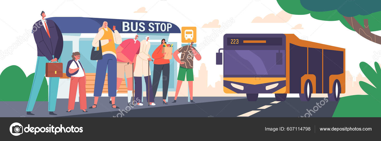 People Bus Station Characters Waiting Commuter Transport City Landscape  Public Stock Vector Image by ©vectorlab #607114798