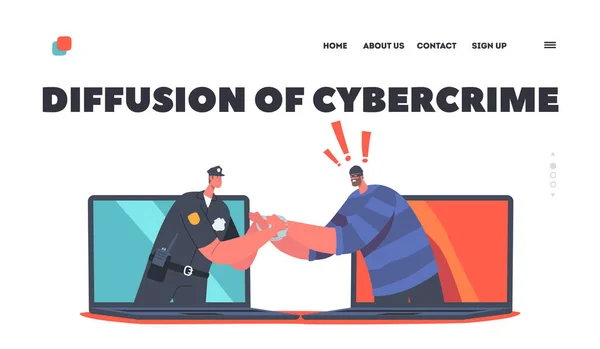 Verbreitung Cybercrime Cyber Police Landing Page Template Polizist Legt Bulgar — Stockvektor