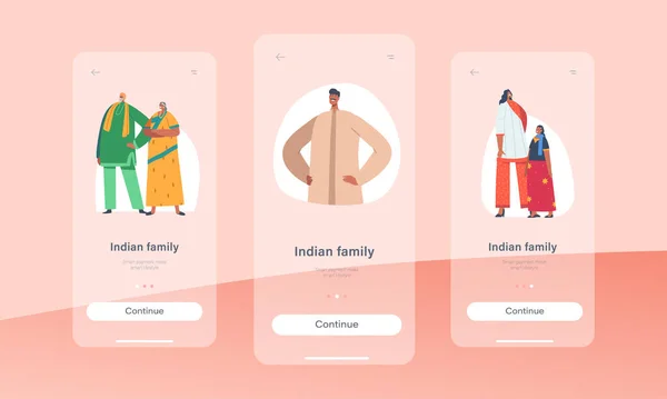 Indian Family Mobile App Page Onboard Screen Template Junge Und — Stockvektor