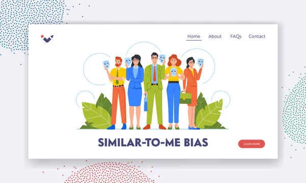 Bias People Landing Page Template Geschäftscharaktere Die Gesichter Mit Falschen — Stockvektor