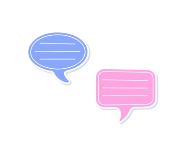 Çıkartmalar Konuşma Baloncukları, Kurşun Günlük Çerçeveleri. Çizgi film tarzında izole edilmiş Vektör Sevimli Kenarlar. Çizim kitabı, Günlük, Yer ve İleti Satırları ile Albüm Albümü için Pembe ve Mor Kız Elementleri