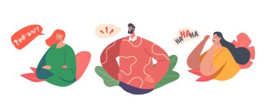 Siber Kabadayılık, Bully Network İstismarı, Çevrimiçi Taciz Konsepti. Kızgın Saldırgan Nefret Karakterleri Bağırıp Suçluyorlar Ayrı İkonlar ya da Beyaz Arkaplanda Görseller. Çizgi film İnsanları Vektör İllüstrasyonu