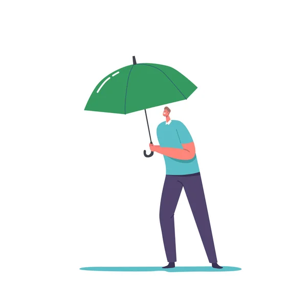 Männlicher Charakter Mit Regenschirm Isoliert Auf Weißem Hintergrund Konzept Für — Stockvektor