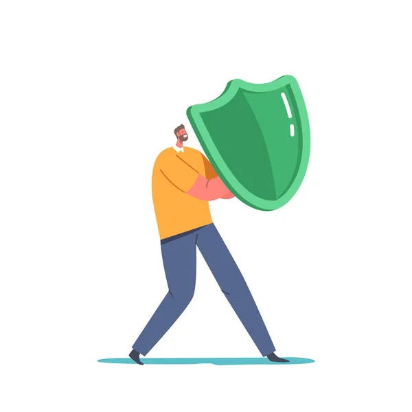 Man Holding Shield Covering Cyber Virus Attack Data Base Protection — Vector de stock