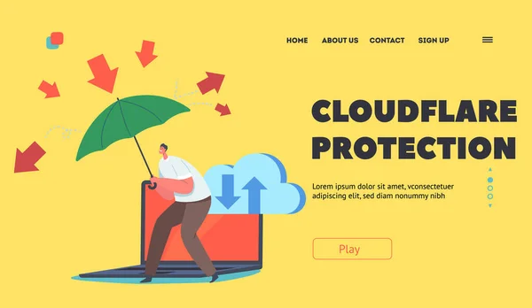 Шаблон Посадкової Сторінки Захисту Cloudflare Концепція Цифрових Технологій Атаки Хакерів — стоковий вектор