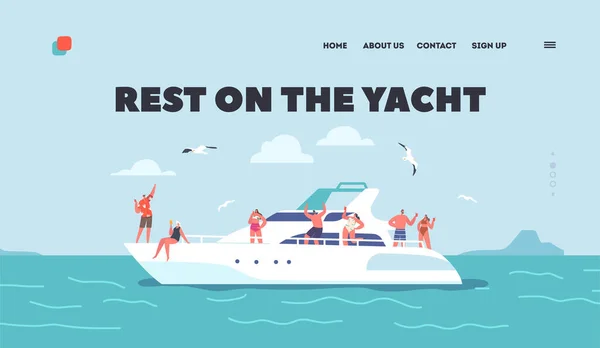 Vila Yacht Landing Page Mall Sommarsemester Sea Cruise Ungdomar Koppla — Stock vektor