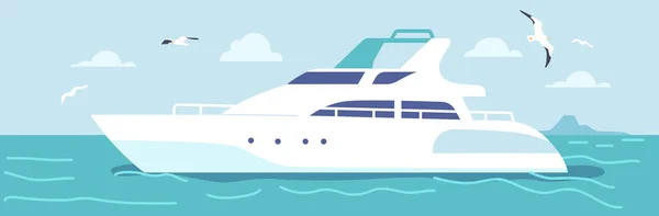 Yacht Ocean Modern Hajó Luxus Vitorlás Porthole Kikötve Tengeri Kikötő — Stock Vector