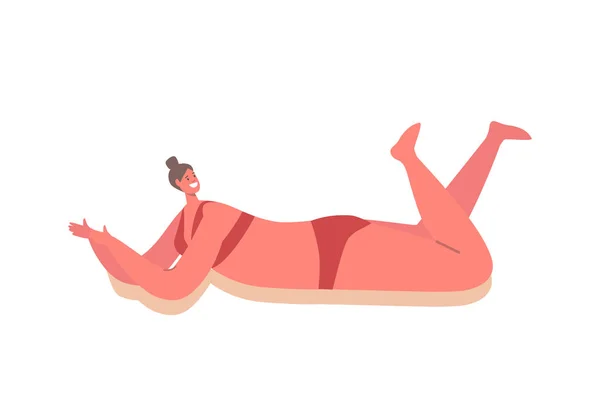Vrouw Zonnebaden Meisje Dragen Bikini Liggend Loungen Onder Zon Stralen — Stockvector