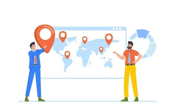 Conceito Pesquisa Marketing Funcionários Escritório Ficam Mapa Discutindo Questões Trabalho —  Vetores de Stock