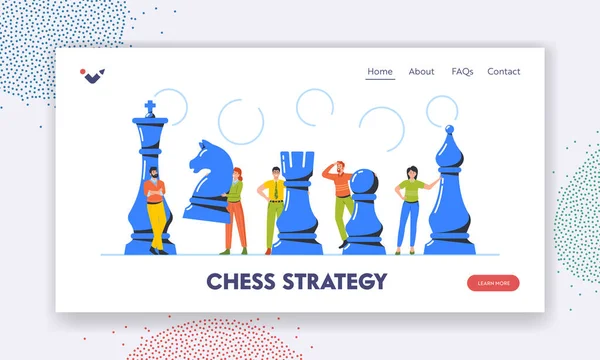 Chess Strategy Landing Page Template Mannschaftsspiel Schach Geschäftsmänner Und Frauen — Stockvektor