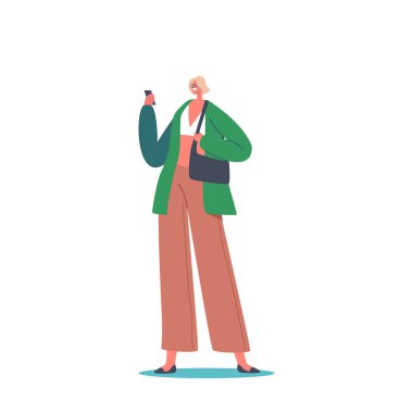 Smartphone Sohbeti Çevrimiçi Kadın Beyaz Arkaplanda İzole Edildi. Gadget 'ın 