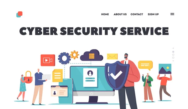 Šablona Stránky Přistávací Služby Kybernetické Bezpečnosti Internet Privacy Data Protection — Stockový vektor