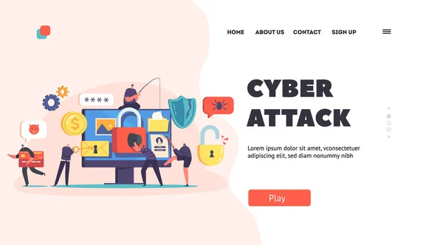 Modelo Página Aterragem Ataque Cibernético Hacker Phishing Roubando Dados Pessoais —  Vetores de Stock