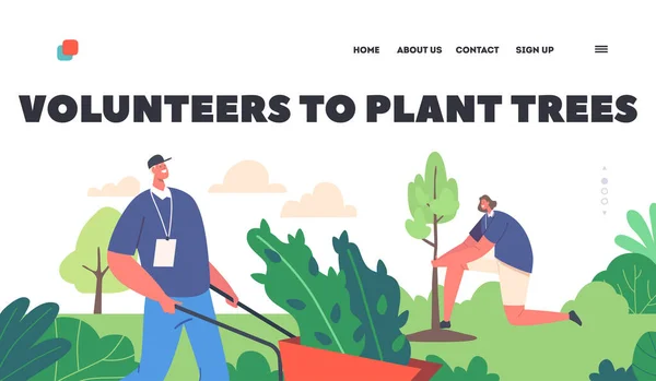 Önkéntes Karakterek Plant Trees Landing Page Template Újraerdősítés Globális Környezetvédelmi — Stock Vector