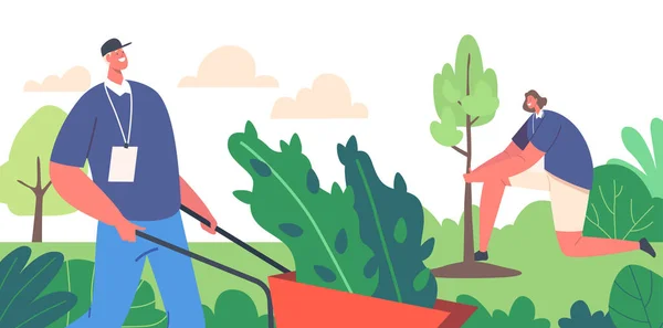 Обновление Лесов Концепция Всемирного Экологического Движения Персонажи Волонтеры Сажают Деревья — стоковый вектор