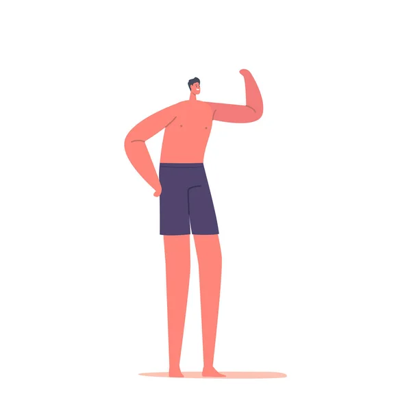 Skinny Male Character Posiert Mit Nacktem Oberkörper Sportler Gewichtheber Isoliert — Stockvektor