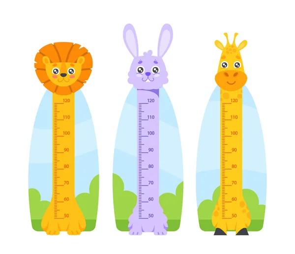 Tableau Taille Des Enfants Avec Des Animaux Mignons Compteur Croissance — Image vectorielle