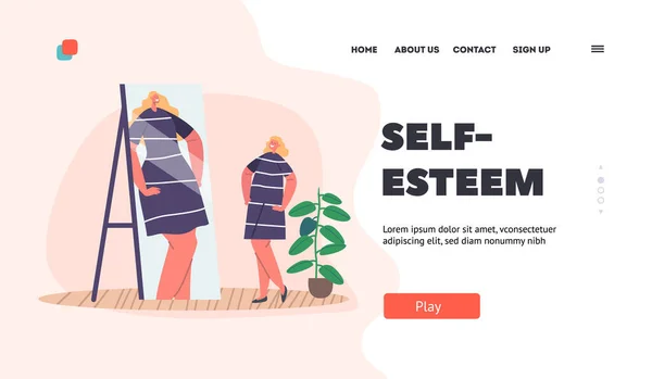 High Self Esteem Inadequate Perception Landing Page Template Confident Woman — Stock Vector