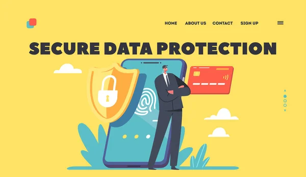 Proteja Modelo Página Aterragem Proteção Dados Verificação Cartão Crédito Software — Vetor de Stock