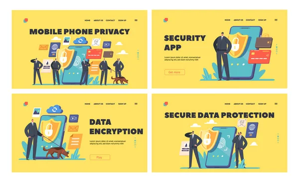 Mobile Data Privacy Internet Landing Page Template Set Protège Les — Image vectorielle